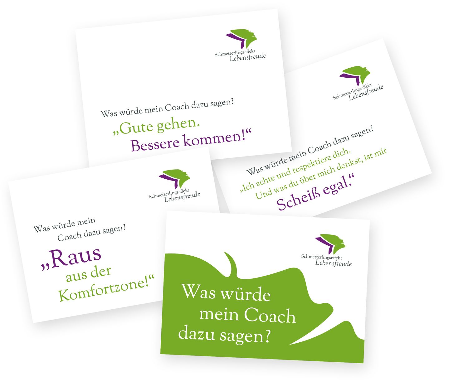 Vierer Set Postkarten „Was würde mein Coach dazu sagen?“ Vierer Set Postkarten „Was würde mein Coach dazu sagen?“